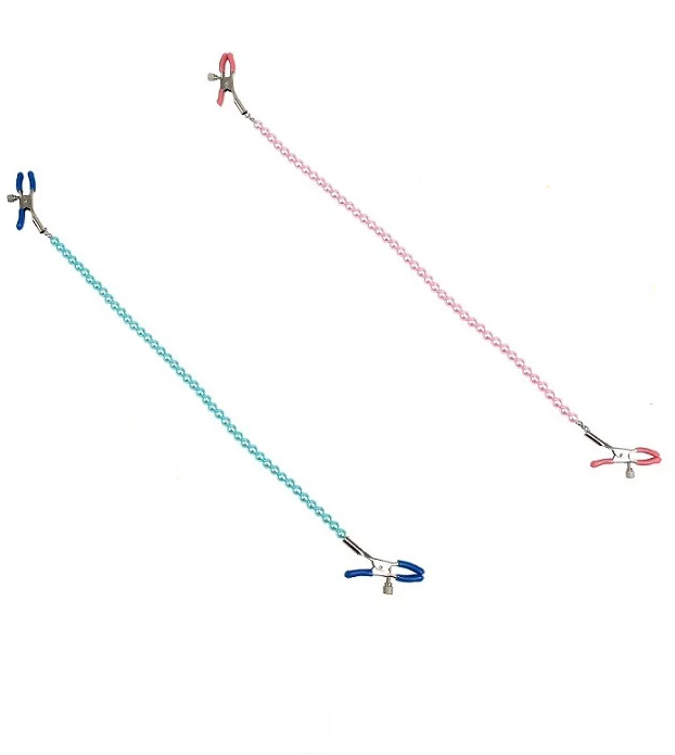 Голубые зажимы на соски с цепочкой