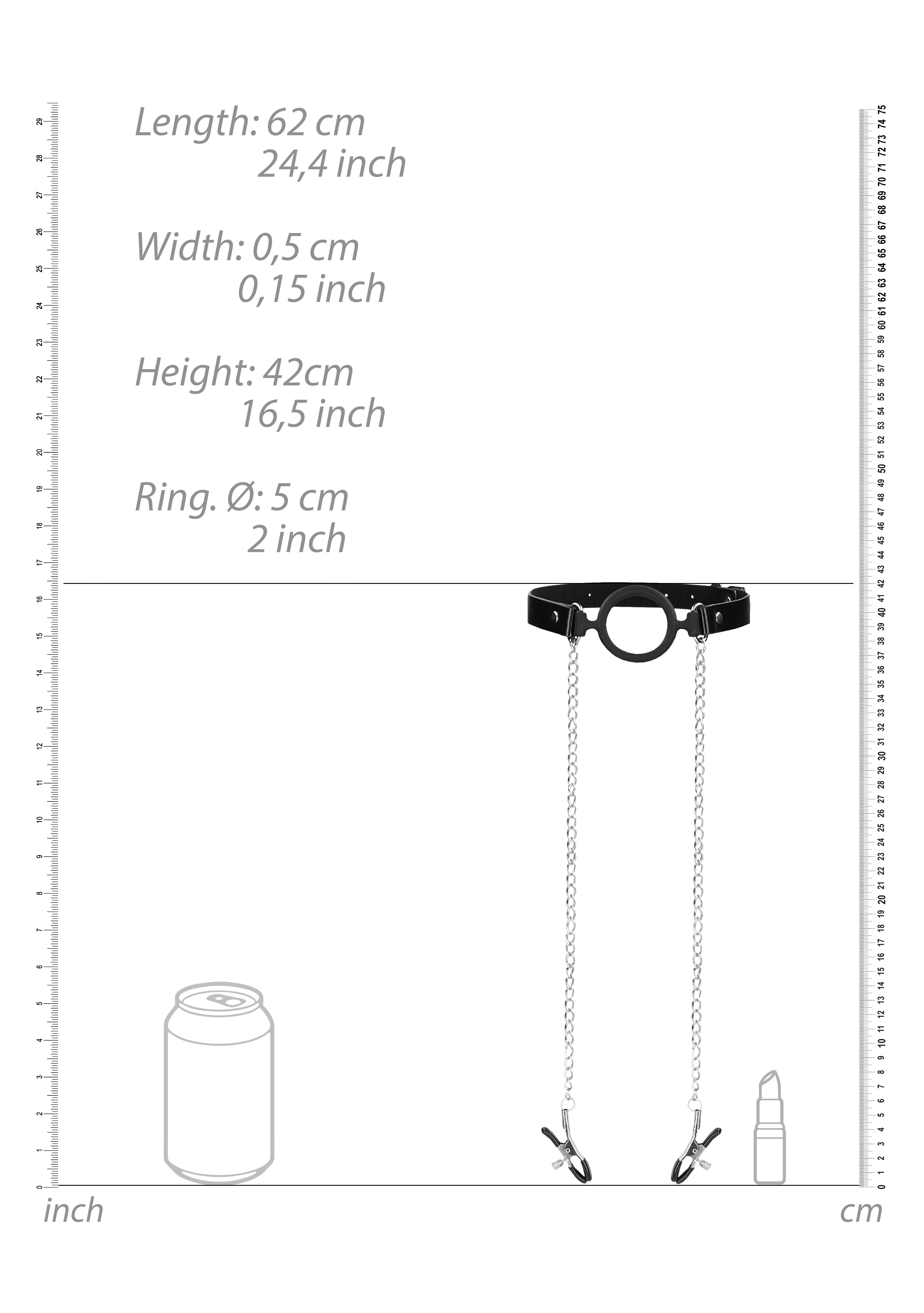 Кляп-кольцо на металлической цепочке с зажимами для сосков O-Ring Gag With Nipple Clamps