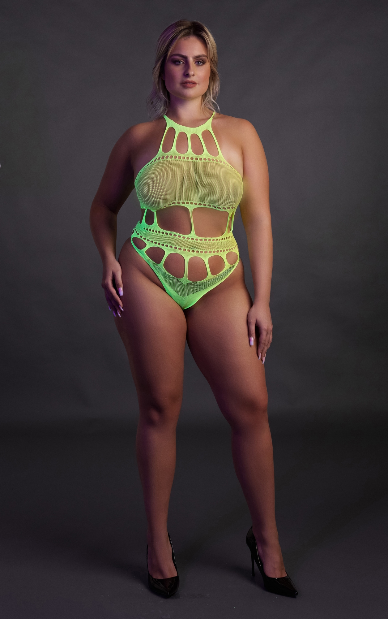 Боди with Grecian Neckline - Neon Green - XL/XXXXL