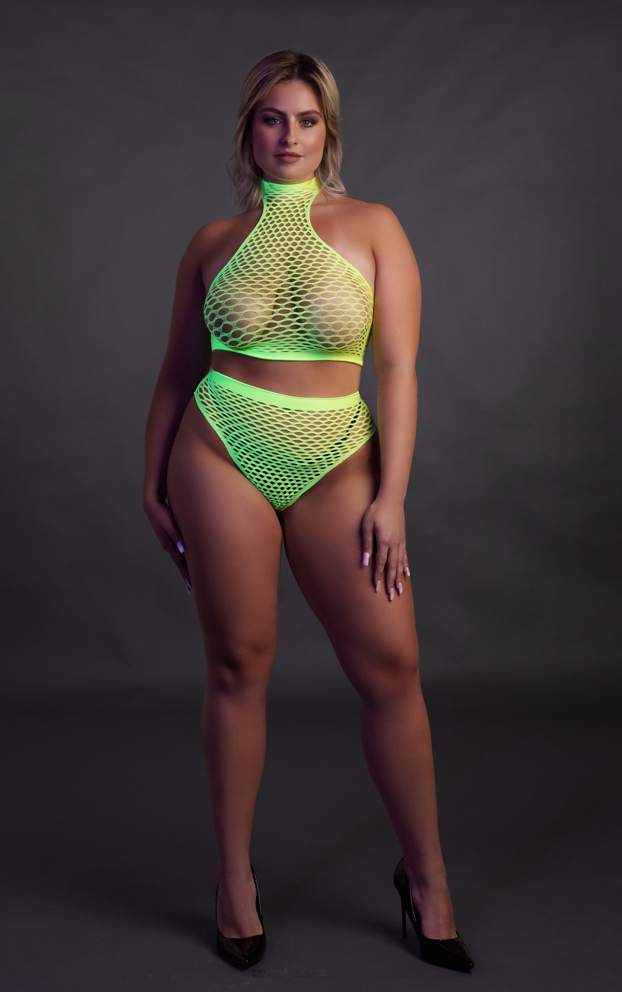 Топ в комлекте с чулками Turtle Neck and High Waist Slip - Green - XL/XXXXL