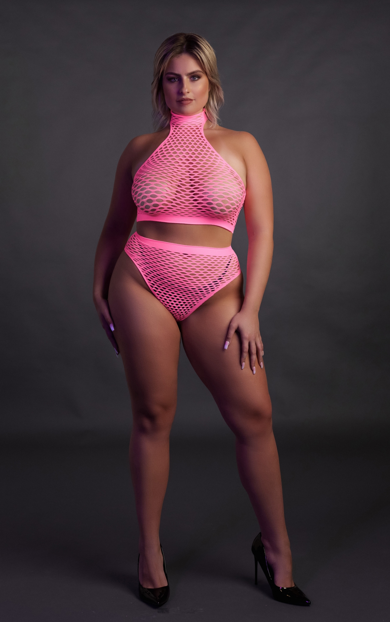 Топ и трусики Turtle Neck and High Waist Slip - Pink - XL/XXXXL