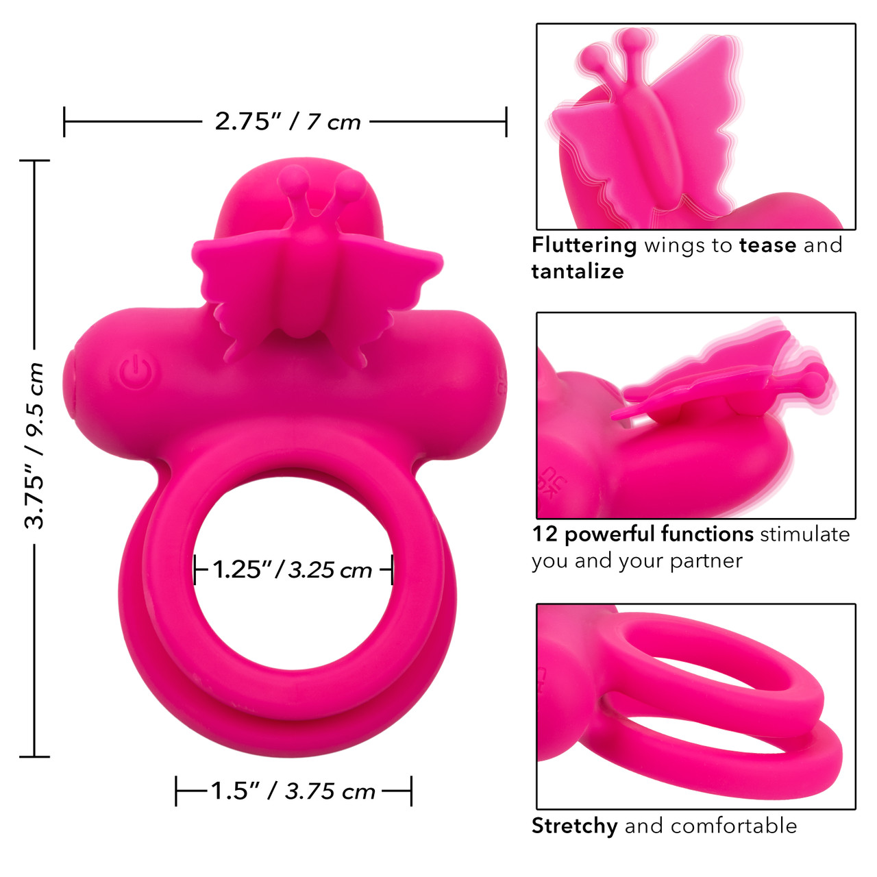 Перезаряжаемое эрекционное виброкольцо Silicone Rechargeable Dual Butterfly Ring