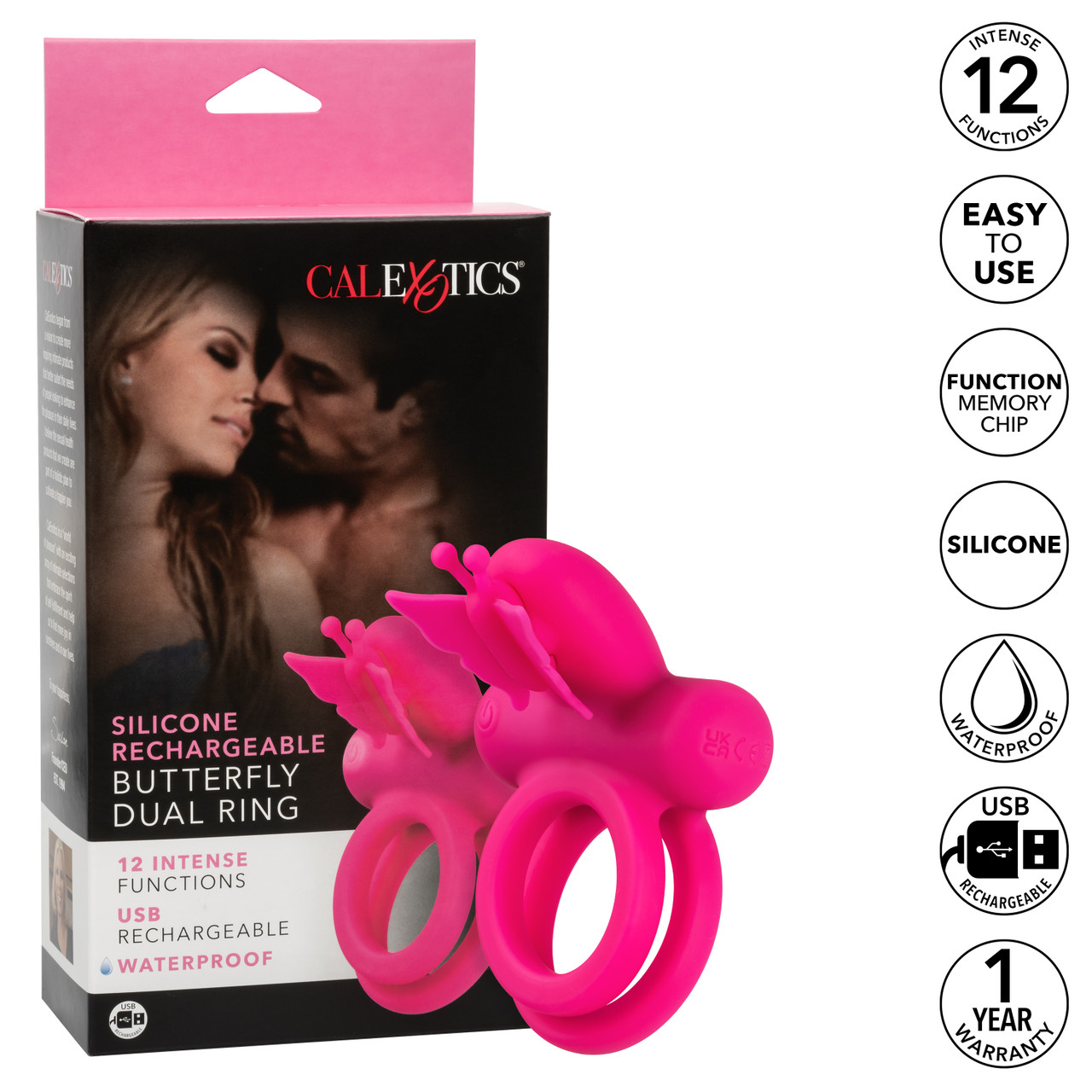 Перезаряжаемое эрекционное виброкольцо Silicone Rechargeable Dual Butterfly Ring